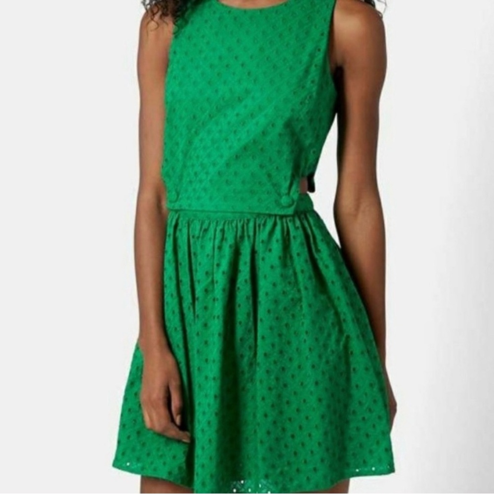 Topshop Green Sleeveless A-Line Mini Dress